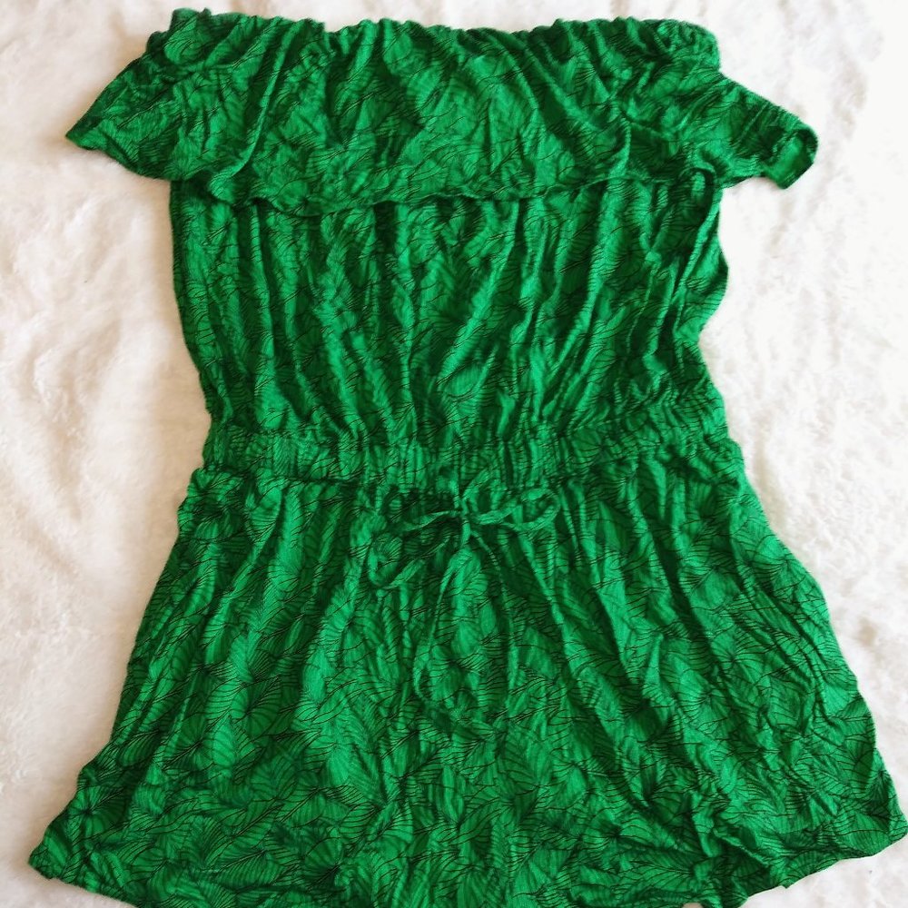 LOFT Beach Fern Flounce Strapless Romper